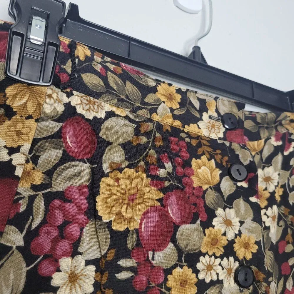 Vintage 90s dark moody floral button front pull on plus size romantic skirt 1x - Picture 4 of 8